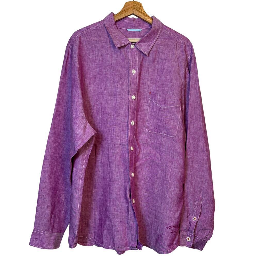 Tommy Bahama Mens 100% Linen Button Up Shirt Size XL Pink Resort Wear Summer